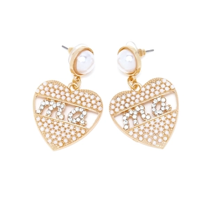 Boucles d'oreilles cœur en or avec perles blanches et lettre ma pour fête des mères