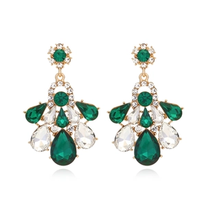Drop Earrings Vintage Emerald Green Glass Flower Teardrop Zinc Alloy Rhinestone For Women Luxury Party
