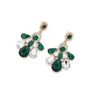 Vintage emerald water drop floral earrings with crystal embellishments in gold finish