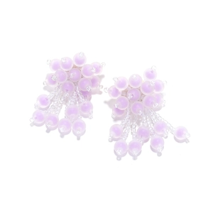 Handmade beaded lilac flower cluster earrings with frosted texture and floral tassels