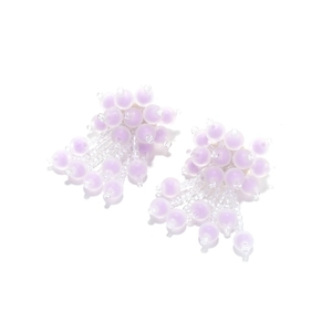 Detailed view of matte lavender beaded floral earrings with delicate hanging tassels