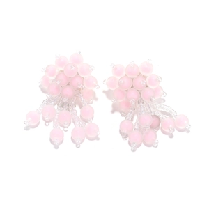Detailed view of pink frosted beaded tassel earrings with handmade floral design patterns