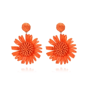 Boucles D'oreilles Pendantes Tournesol En Raphia Fait Main Paille Tressée Floral Bohème Bijoux De Vacances Femmes