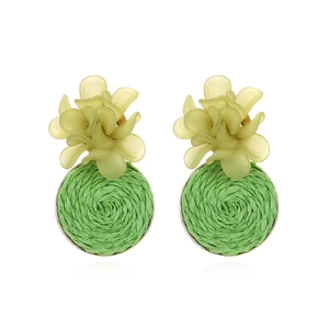 Resin Flower Raffia Grass Woven Drop Earrings Handmade Bohemian Summer Beach Fashion Jewelry For Women