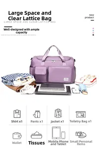 Large capacity lavender travel bag with multiple compartments for organized storage