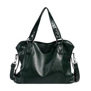 Large forest green pebbled faux leather handbag with adjustable strap for women