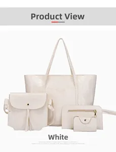 Set da 4 pezzi di borse bianche con trama a coccodrillo, tote e borsa a tracolla