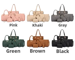 Detailed 6-piece set of large capacity faux leather handbags in multiple color options
