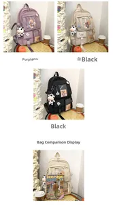 Vue détaillée de sacs à dos en nylon spacieux en violet, blanc et noir, capacité B5
