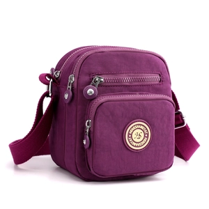Waterproof purple nylon oxford crossbody bag with multiple zipper compartments and large capacity