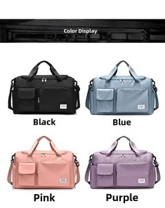 Waterproof travel bag in black, blue, pink, and purple colors for fitness and sports