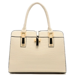 Sac à main élégant crème à motif crocodile avec garniture dorée pour femmes