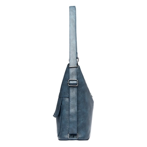 Bolso de hombro azul oscuro de gran capacidad en cuero granulado con correa ajustable