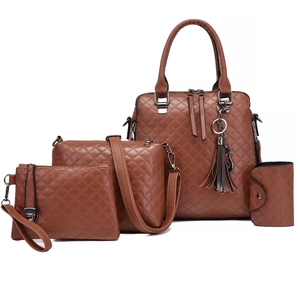 Sac Fourre-Tout en Cuir PU Matelassé Sac Bandoulière Pochette Et Porte-Cartes Pour Femmes Mode Losange Avec Pendentif Chat