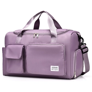 Large capacity lavender nylon travel bag with waterproof pockets and adjustable strap