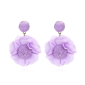 Large Handmade Chiffon Flower Earrings With Raffia Woven Center Bohemian Summer Vacation Floral Jewelry For Women
