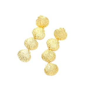 Elegant gold-tone multi-layered seashell drop earrings with a gradient metallic texture