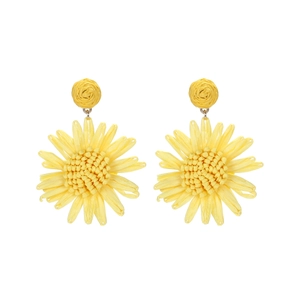 Boucles d'oreilles tournesol en raphia fait main de style bohème pour les vacances