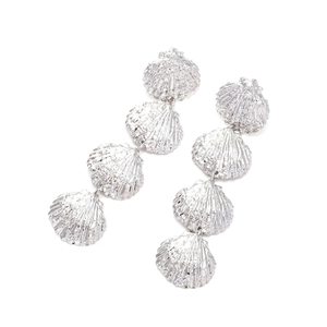 Macro detail of multi-layered silver shell earrings with natural biomimetic textures