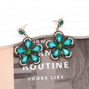 Vintage water drop floral earrings with vibrant multi-color crystals and alloy base