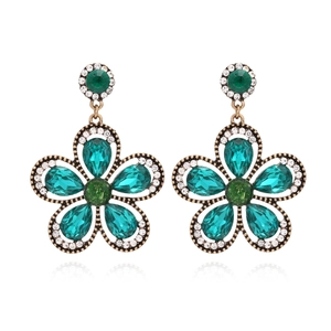 Retro Flower Drop Earrings Colorful Rhinestone Pavé Statement Jewelry For Women Bohemian Style Alloy