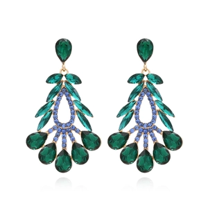 Vintage Blatt Statement Hängeohrringe Legierung Smaragdgrün Wassertropfen Strass Hellblau Kristall Schmuck