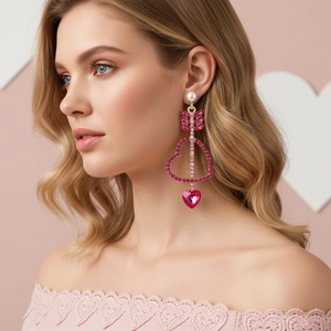 Boucles Oreilles Pendantes Cœur Flèche Cupidon Alliage Strass Künstliche Perle Imitation Tige Acier Inoxydable Bijoux Romantiques