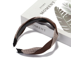 Serre-tête En Tissu À Carreaux Pied-de-poule Avec Nœud Torsadé Et Dents Antidérapantes Bandeau Rétro Large Pour Femme
