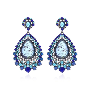Boucles D Oreilles Pendantes Vintage Goutte D Eau Alliage Zinc Cristaux Bleus Strass Luxe Boho Style Palais Mode
