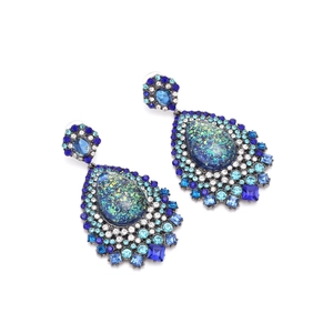 Boucles d'oreilles gouttes luxueuses avec cristaux bleus et pierres effet opale