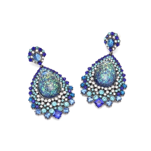 Boucles d'oreilles vintage en forme de goutte avec cristaux bleus et opale