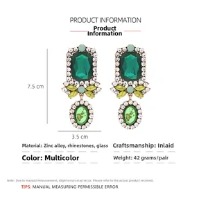 Detailed view showing product dimensions and colorful gemstones on vintage court earrings