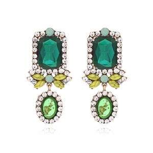 Vintage Emerald Green Glass Alloy Earrings With Rhinestones Baroque Geometric Palace Style Drop Earrings For Women