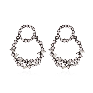 Geometric Double Hoop Dangle Earrings With Alloy And Rhinestones Vintage Bohemian Style For Women Gunblack