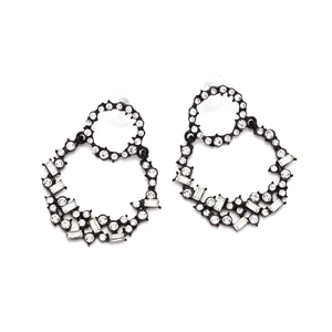 Black double hoop earrings with mixed-cut rhinestones and crystal inlay for women