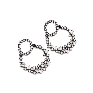 Vintage layered black alloy hoop earrings with sparkling white crystals for women