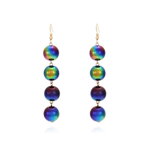 Iridescent Plated Resin Bead Long Dangle Earrings Stacked Spheres Alloy Hook Cyberpunk Fashion Jewelry For Women