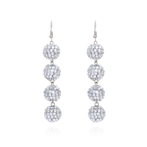 Disco Ball Long Dangle Earrings With Mirrored Glass Resin Spheres Alloy Hooks Fashion Jewelry For Women