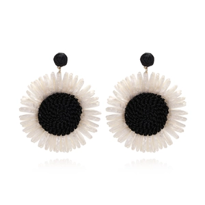 Sunflower Raffia Woven Earrings Large Handmade Straw Floral Bohemian Summer Holiday Vacation Statement Jewelry For Women