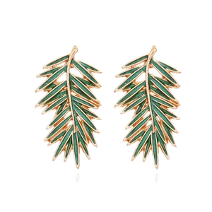 Boucles D'oreilles Puces En Forme De Feuille De Palmier Émaillée Alliage Doré Texture Naturelle Bijoux De Vacances