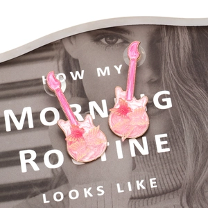 Sweet pink marble butterfly guitar earrings with gold-plated edges for women