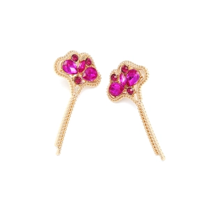 Elegant gold leaf hair pins set with pink rhinestones and vintage crystal details