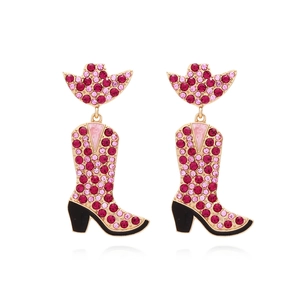 Boucles D'oreilles Pendantes Chapeau Et Botte De Cowboy Western Alliage Strass Émail Bijoux Cow-Girl Pour Femmes