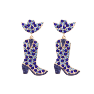 Boucles d'oreilles chapeau et botte de cowboy avec strass bleus et fini doré