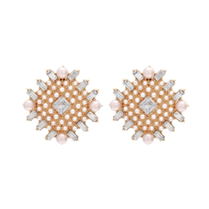 Boucles d'oreilles carrées vintage en cristal avec perles blanches et alliage doré chic