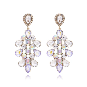 Boucles Oreilles Pendantes Fleur Rétro Alliage Zinc Verre Strass Coloré AB Iridescent Long Exagéré Bijoux Fête Femmes