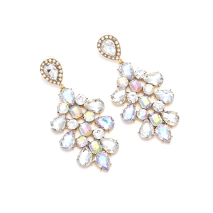 Boucles d'oreilles pendantes fleuries de luxe avec cristaux et strass vintage