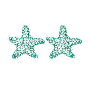 Starfish Alloy Rhinestone Stud Earrings Hollow Lacquer Teal Green Ocean Summer Beach Vacation Jewelry For Women