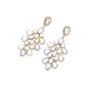 Boucles d'oreilles pendantes fleurs avec cristaux de verre colorés sur base dorée