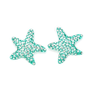 Tiffany blue starfish earrings with hollow alloy frame and pavé crystal rhinestones